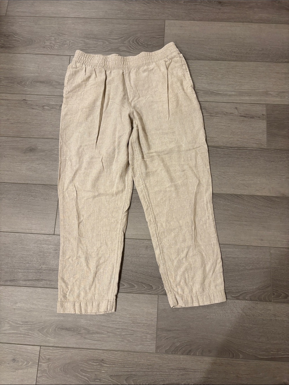 Good condition Old Navy Beige Elastic-Waist linen blend pants L Tall